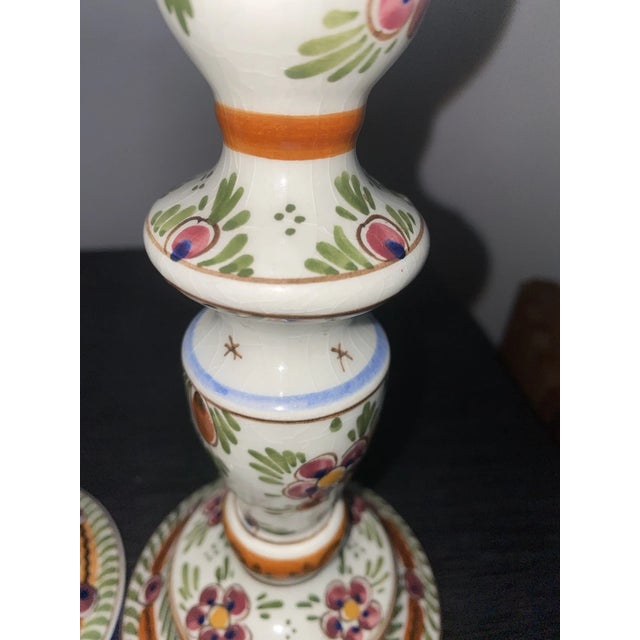 Delft Vintage Delft Polychomatic Floral Candlestick Holders-Set of 2 For Sale - Image 4 of 6