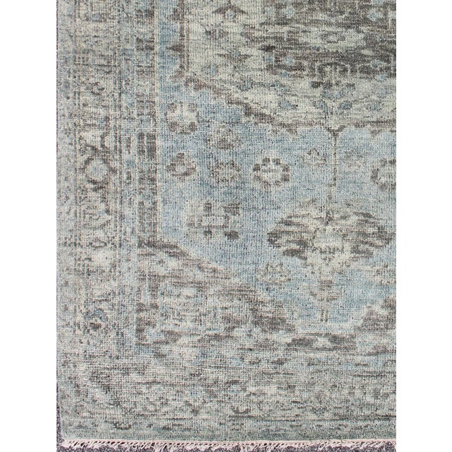 Modern Modern Oushak Rug by Keivan Woven Arts, Light Green & Blue, 6' X 9' For Sale - Image 3 of 7