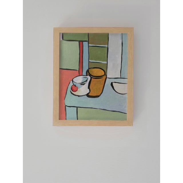 This is an original handmade acrylic painting on canvas. The artwork features a contemporary still life scene with a...