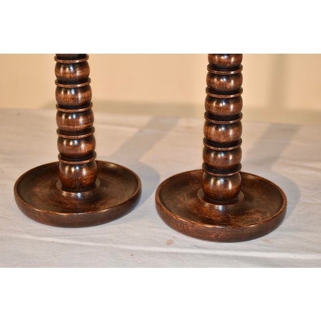 Late 19th Century Pair of Late 19th Century Turned Oak Candlesticks For Sale - Image 5 of 5