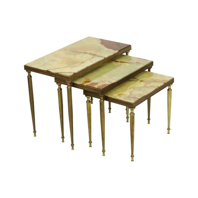 Nesting Tables in Onyx Marble and Copper, France, 1950s, Set of 3 For Sale - Image 15 of 15
