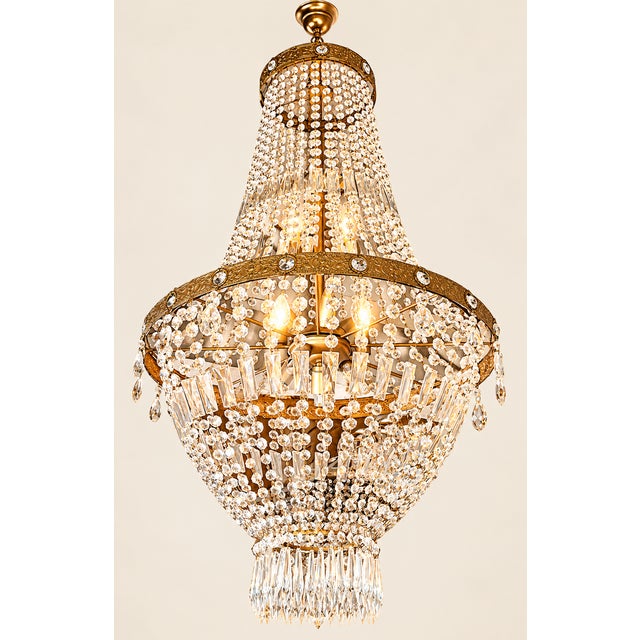 Antique Crystal Chandelier with Patinated Bronze Frame, 1890s For Sale - Image 4 of 5