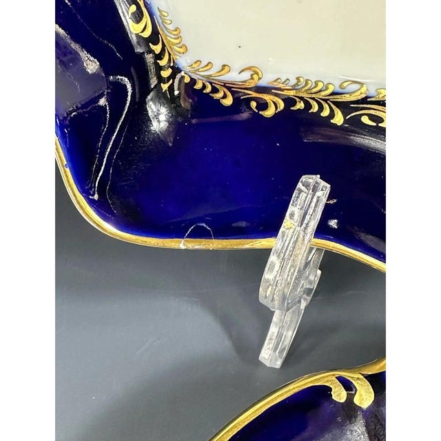 French Cobalt Blue Plates with Flowers from Limoges, 1950s, Set of 2 For Sale - Image 6 of 11