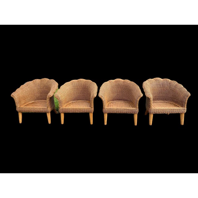 Vintage Wicker Scalloped Shell Club Chairs - a Set For Sale - Image 11 of 11