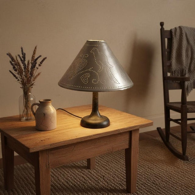 Metal Punched Tin Lamp Shade-Bird Heart Design-Primitive Farmhouse-Country Lighting For Sale - Image 7 of 11