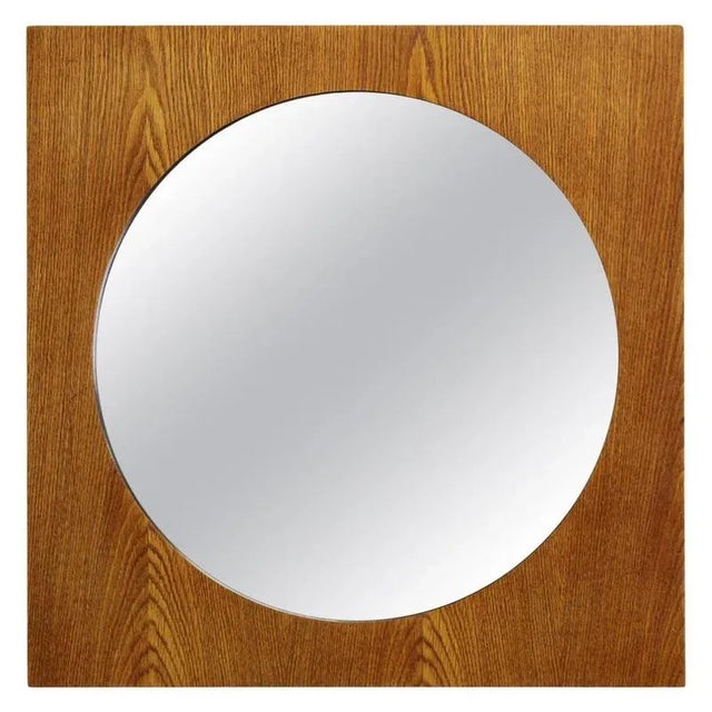 Large Oak Square Mirror, Former Czechoslovakia, 1970s For Sale - Image 12 of 12