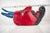 Large Vintage Hand Carved Red Diablo Costume Mask With Beard & Blue Feathers For Sale - Image 17 of 18