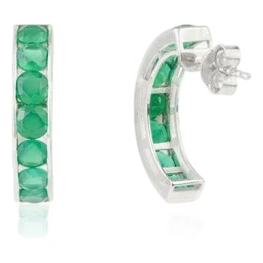 4.53 Ct Green Onyx Half Hoop Earrings in Sterling Silver for Mom Gift- A Pair For Sale