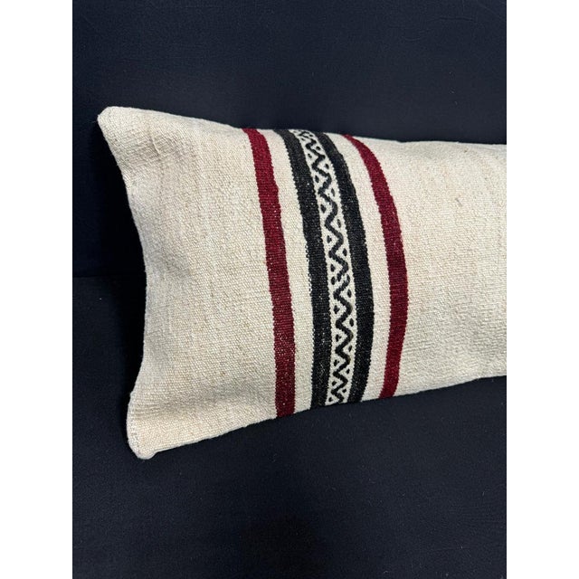 Turkish Hemp Pillow Cushion Natural Beige Black Cushion Cover 14"x45" #18066 Enhance your home decor with our Kilim Pillow...