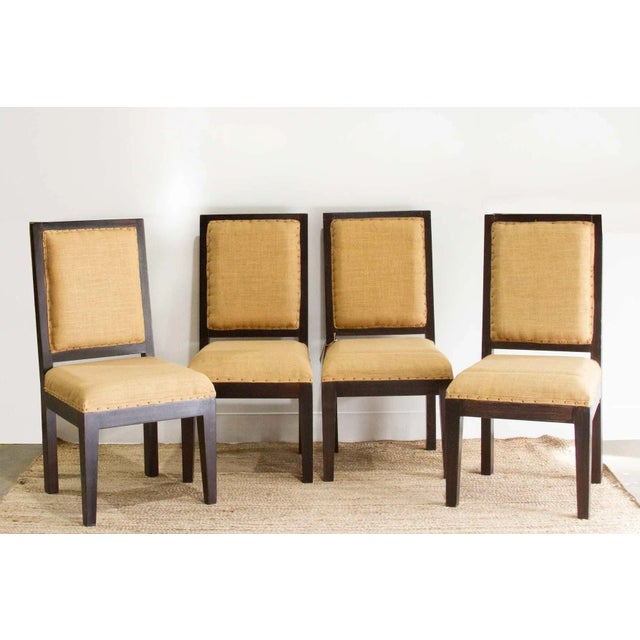 Set of Four Burlap Brown Dining Chairs For Sale - Image 9 of 9