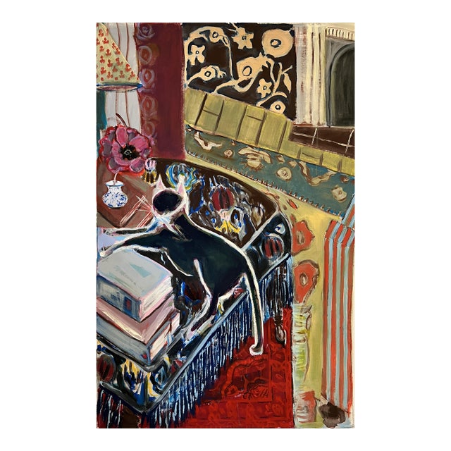 Large Painting “Dozing Cat” an Original Expressionist Artwork by Shann Spishak For Sale