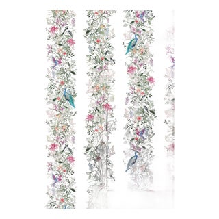 Mahjong Floral Stripe Grasscloth Wallpaper by House Party | Green Dragon | 6 Yards For Sale