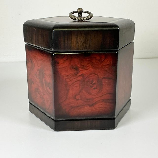Mid-Century Boho Chic Hollywood Regency Traditional Six-Sided Burlwood Velvet-Lined Box. For Sale - Image 9 of 13
