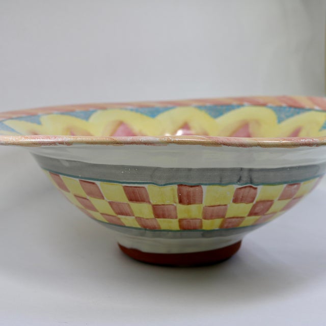 Mackenzie Childs 1990s Mackenzie Childs Boho Chic Huge Salad Serving/Centerpiece Bowl in the Keukenhof Pattern For Sale - Image 4 of 9
