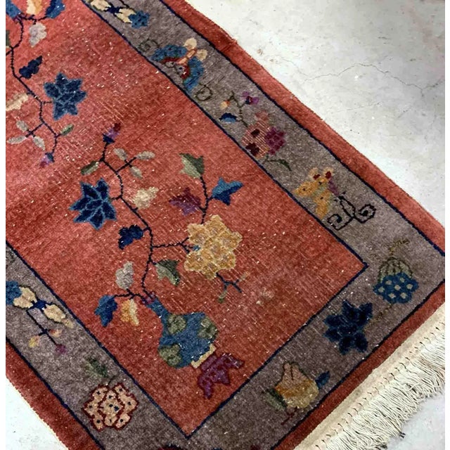 Textile 1920s Handmade Antique Art Deco Chinese Rug 2.1' X 4.3' For Sale - Image 7 of 8