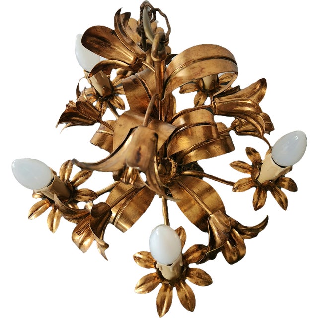 Gilded Chandelier with Gold Leaf, Italy, 1960s For Sale - Image 16 of 18