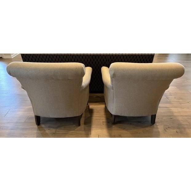 These are very comfortable chairs with latte brown fabric. They are a little lower to the ground and the seat cushion is a...