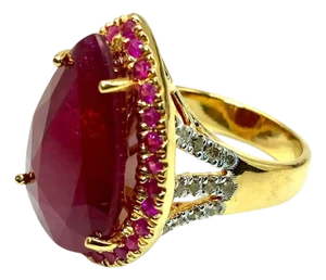 Bochic "Capri" Vintage Natural Ruby & Diamonds Ring Set in 18K Gold & Silver