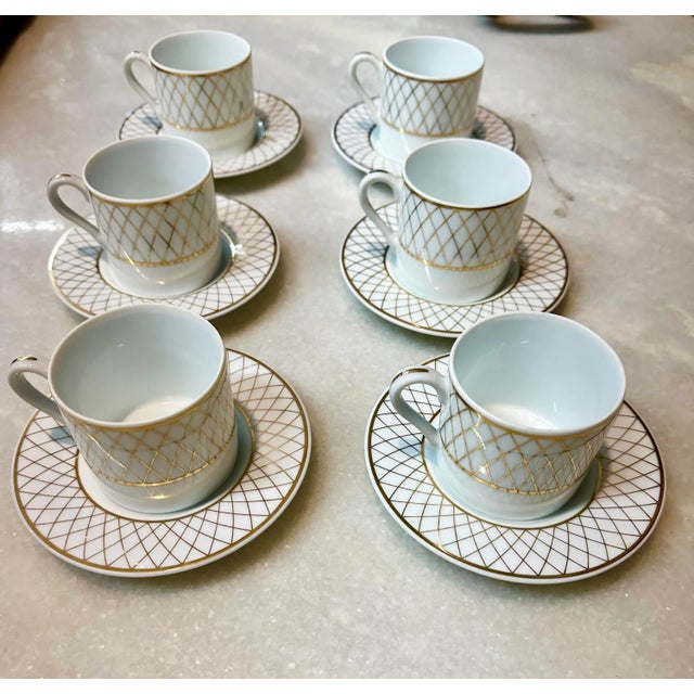 Vintage Tiffany & Co. set of six gilt and white trellis design coffee/espresso cups and saucers.marked Tiffany & Co on...