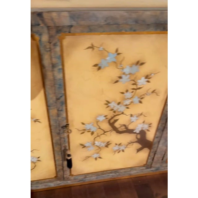 Rare Hollywood Regency 4-Door Black Lacquer Sideboard, Structural Brass Inserts (100+ Pieces), Mastercraft/ William Doezema Style, Circa 1970 For Sale - Image 6 of 14