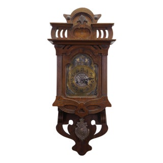 Antique Art Nouveau German Black Forest Jugendstil Walnut Regulator Wall Clock For Sale