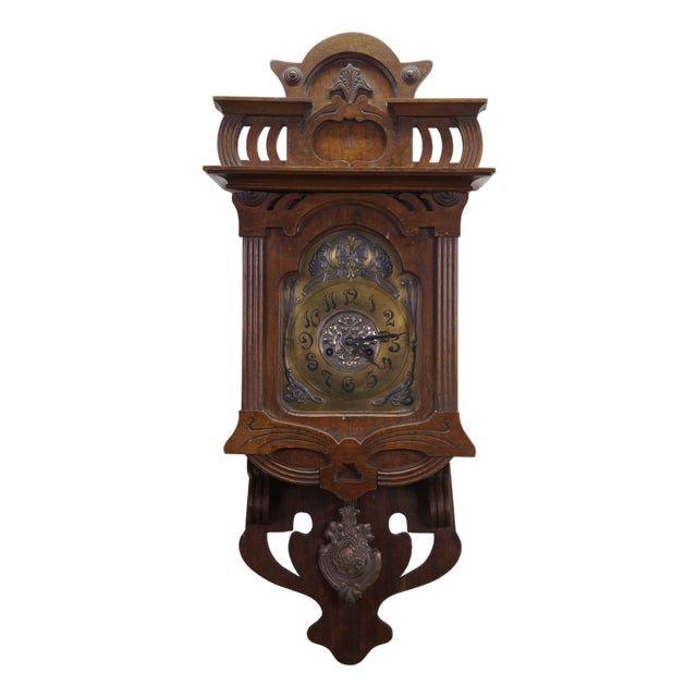 Antique Art Nouveau German Black Forest Jugendstil Walnut Regulator Wall Clock For Sale