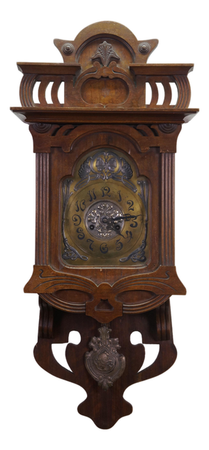 Antique Art Nouveau German Black Forest Jugendstil Walnut Regulator Wall Clock
