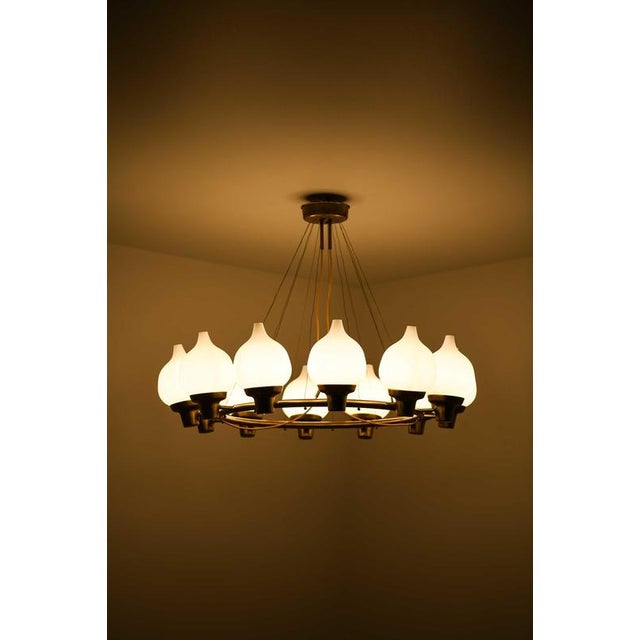 Scandinavian Modern Hanging Lamp in Brass and Opaline Glass by Hans Bergström, 1940s For Sale - Image 3 of 13