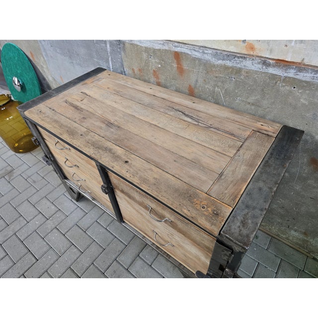 Brown Industrial Grey Steel and Wood Chest of Drawers, 1970s For Sale - Image 8 of 18