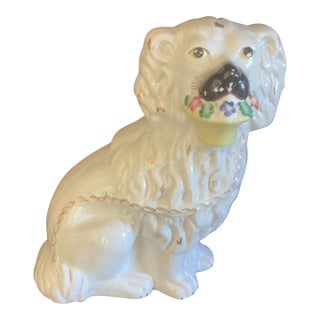 Large Vintage Staffordshire Basket Dog Figurine For Sale