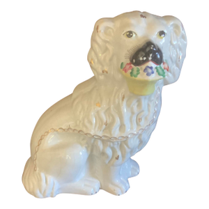 Large Vintage Staffordshire Basket Dog Figurine