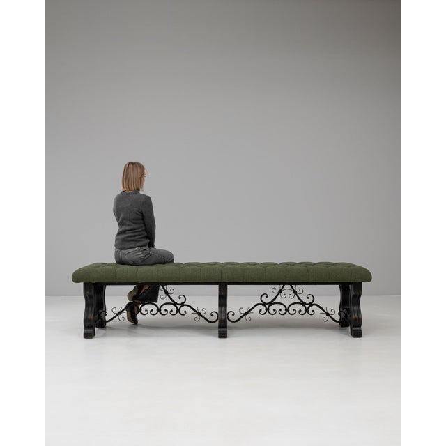 20th Century Spanish Wooden And Metal Bench With Upholstered Seat For Sale - Image 17 of 18