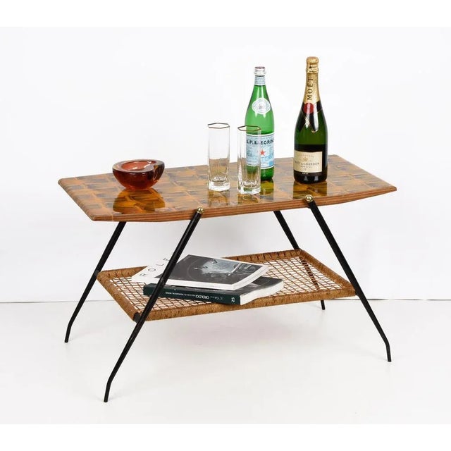 Mid-Century Italian Wood and Metal Coffee Table with Brass Magazine Rack, 1950s For Sale - Image 12 of 18