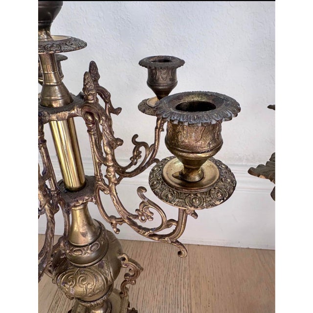 Metal Pair of Vintage Rococo Revival 6-Light Brass-Tone Candelabra, 19” For Sale - Image 7 of 10