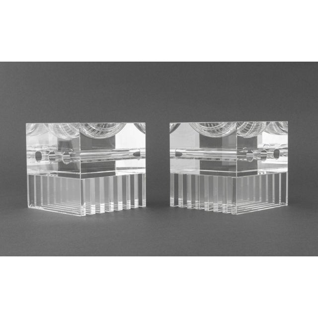 Pair of Ralph Lauren "Albin" Crystal Desk Accessories, multi-functional organizer, marked "RL" to sides. 4.25" H x 4.25" W...