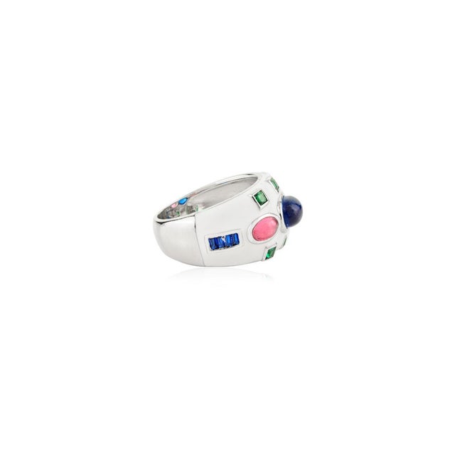 Art Deco Designer Dome Ring With Multicolor Stone- Size 6 For Sale - Image 6 of 10