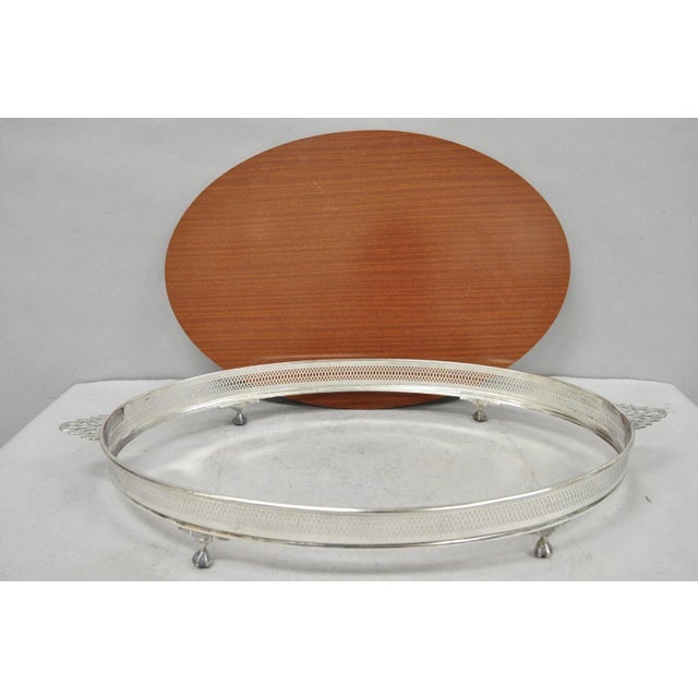 Vintage Eales 1779 Silver Plated Georgian Oval Formica Footed Bar Platter Tray For Sale - Image 13 of 15