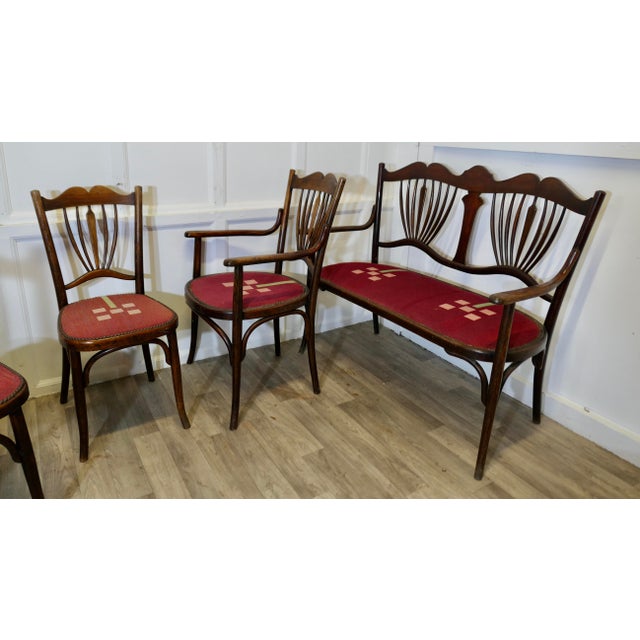 Very Rare Baumann Bentwood Salon Suite This is an original Baumann Upholstered Bent Wood Salon Suite, comprising a 2...