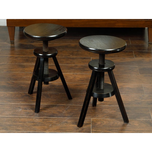 Pair of 1920s American Adjustable Artist's Stools with Black Finish For Sale - Image 4 of 8