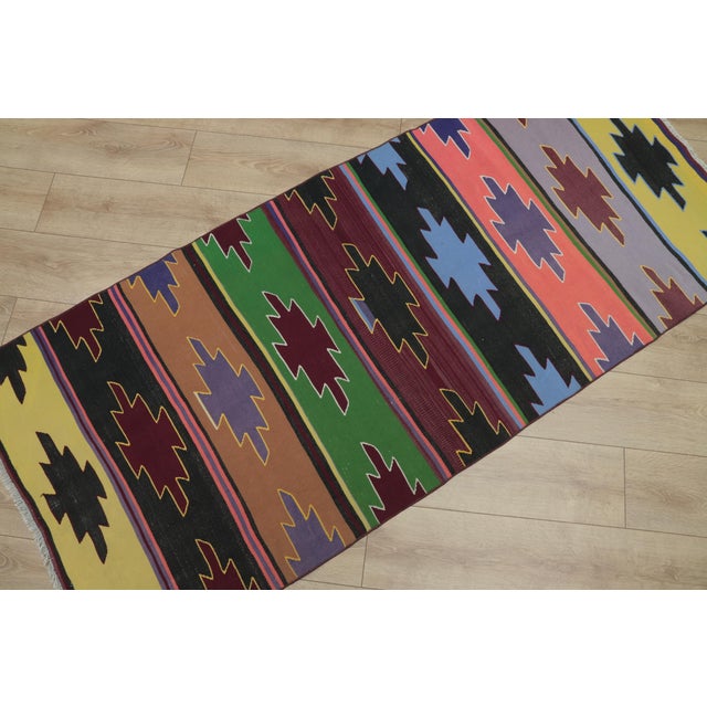 1970s Southwestern Geometric Natural Rainbow Colorful Striped Kilim Rug For Sale - Image 11 of 13