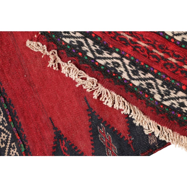 Textile Vintage Afghan Kilim in Red With Stripes & Geometric Patterns, From Rug & Kilim For Sale - Image 7 of 7