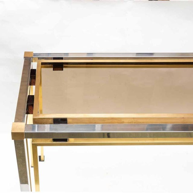 Vintage Italian Console Table in Brass and Chrome Metal, 1970s For Sale - Image 6 of 12