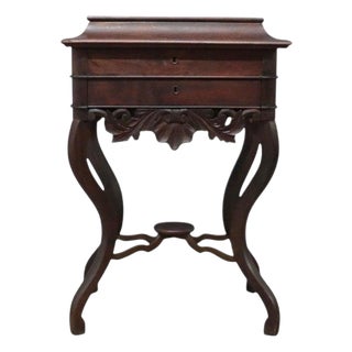 Victorian Walnut & Rosewood 2 Drawer Lift Top Sewing Stand C1890 For Sale