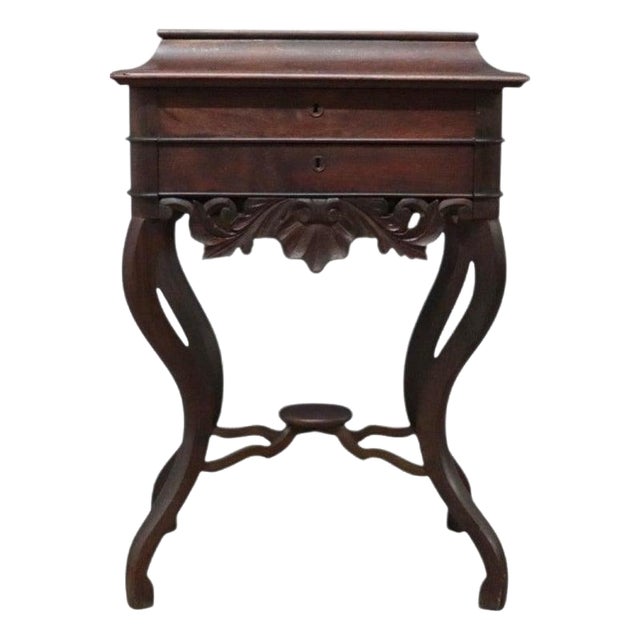 Victorian Walnut & Rosewood 2 Drawer Lift Top Sewing Stand C1890 For Sale