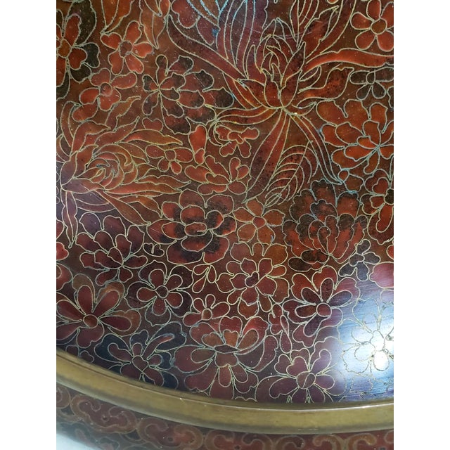 Brown Vintage Cloisonne Enamel 12" Wide X 3-3/4" Tall Vintage Chinese Centerpiece Bowl Vase For Sale - Image 8 of 13