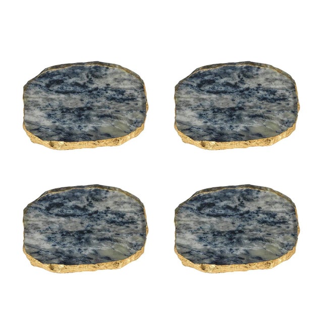 Viken Agate Marble Glass Coasters, Blue, Set of 4 For Sale - Image 4 of 4