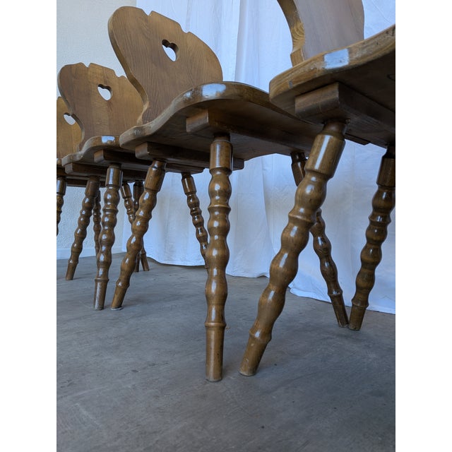 Vintage Tyrolean Heart Cutout Wooden Dining Chairs, 1970s, Set of 6 For Sale - Image 11 of 18