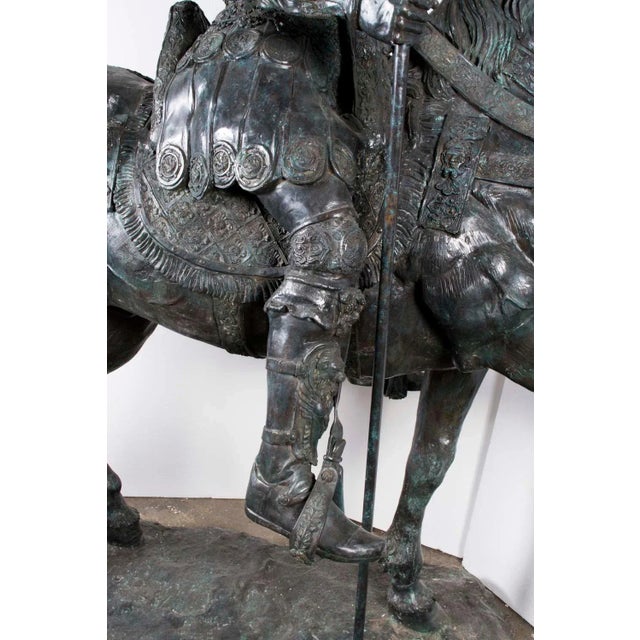 Life Size Roman Armoured Cavalry Officer on Horseback, 20th Century, Bronze For Sale - Image 9 of 18
