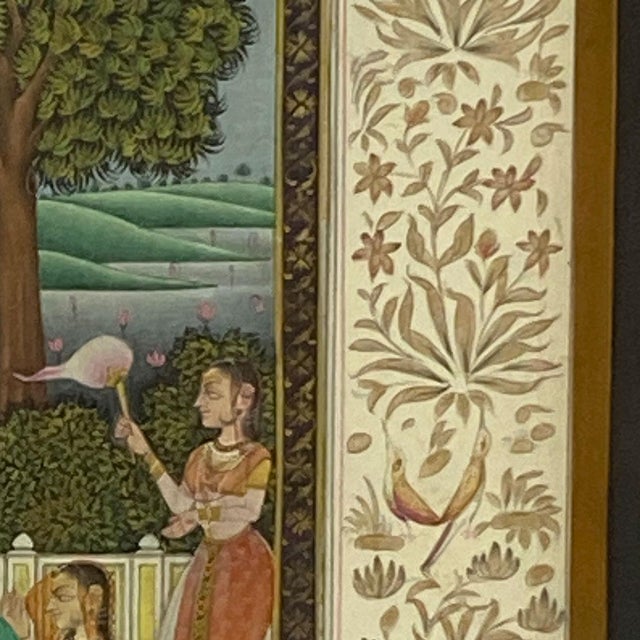 Gold Indian Mughal Miniature Double-Sided Painting on Paper, Courting Scene For Sale - Image 8 of 12