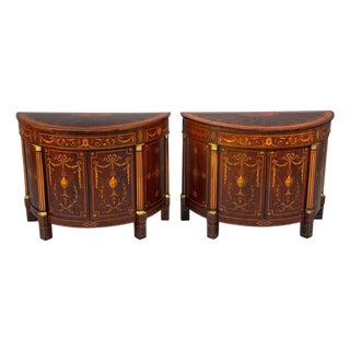 1830s English Neoclassical, Demi Lune Cabinets, Bronze, Satinwood Inlay For Sale